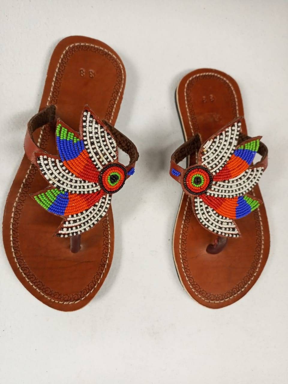 Handmade African Beaded Sandals/Authentic Maasai-Style Leather Flip-Flops Women/Boho Beach Sandals/Comfortable Summer Sandal African Gifts