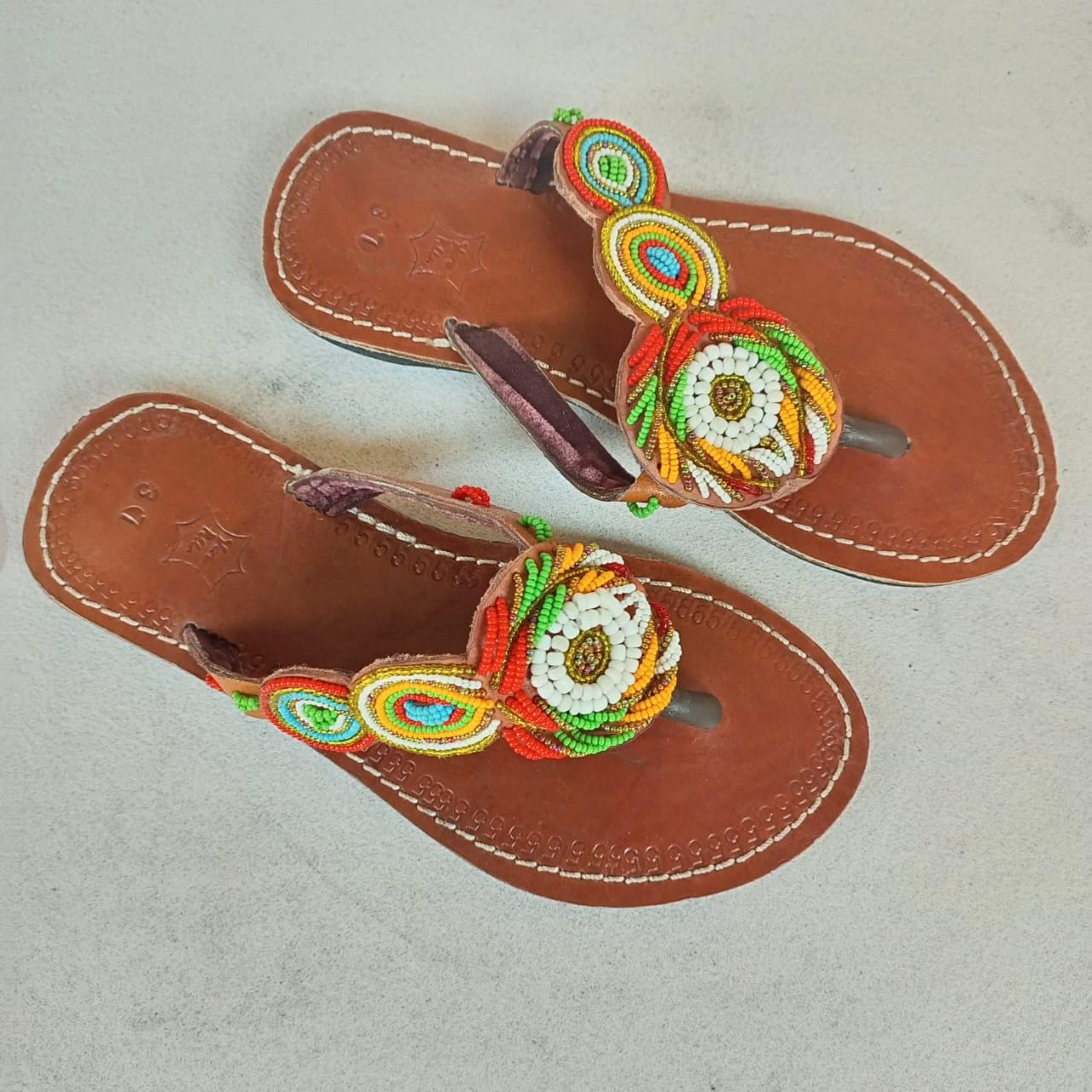 Handmade African Beaded Sandals/Authentic Maasai-Style Leather Flip-Flops Women/Boho Beach Sandals/Comfortable Summer Sandal African Gifts