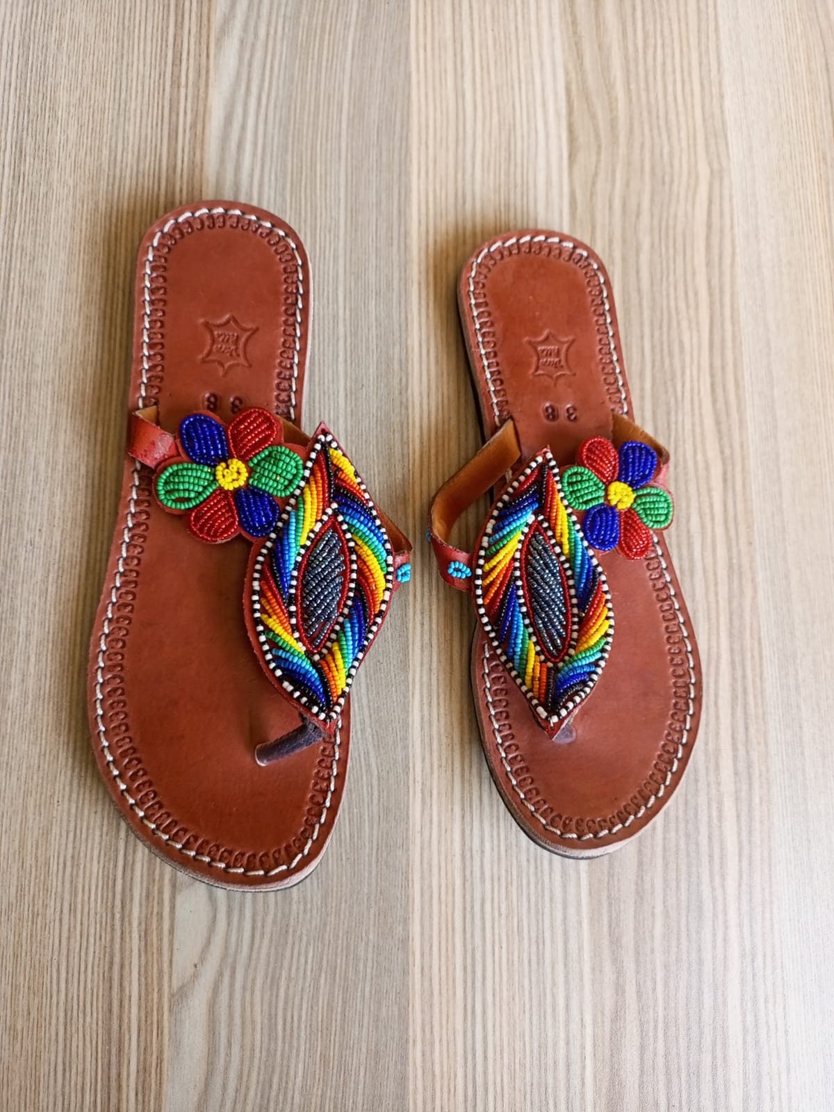 Handmade African Beaded Sandals/Authentic Maasai-Style Leather Flip-Flops Women/Boho Beach Sandals/Comfortable Summer Sandal African Gifts