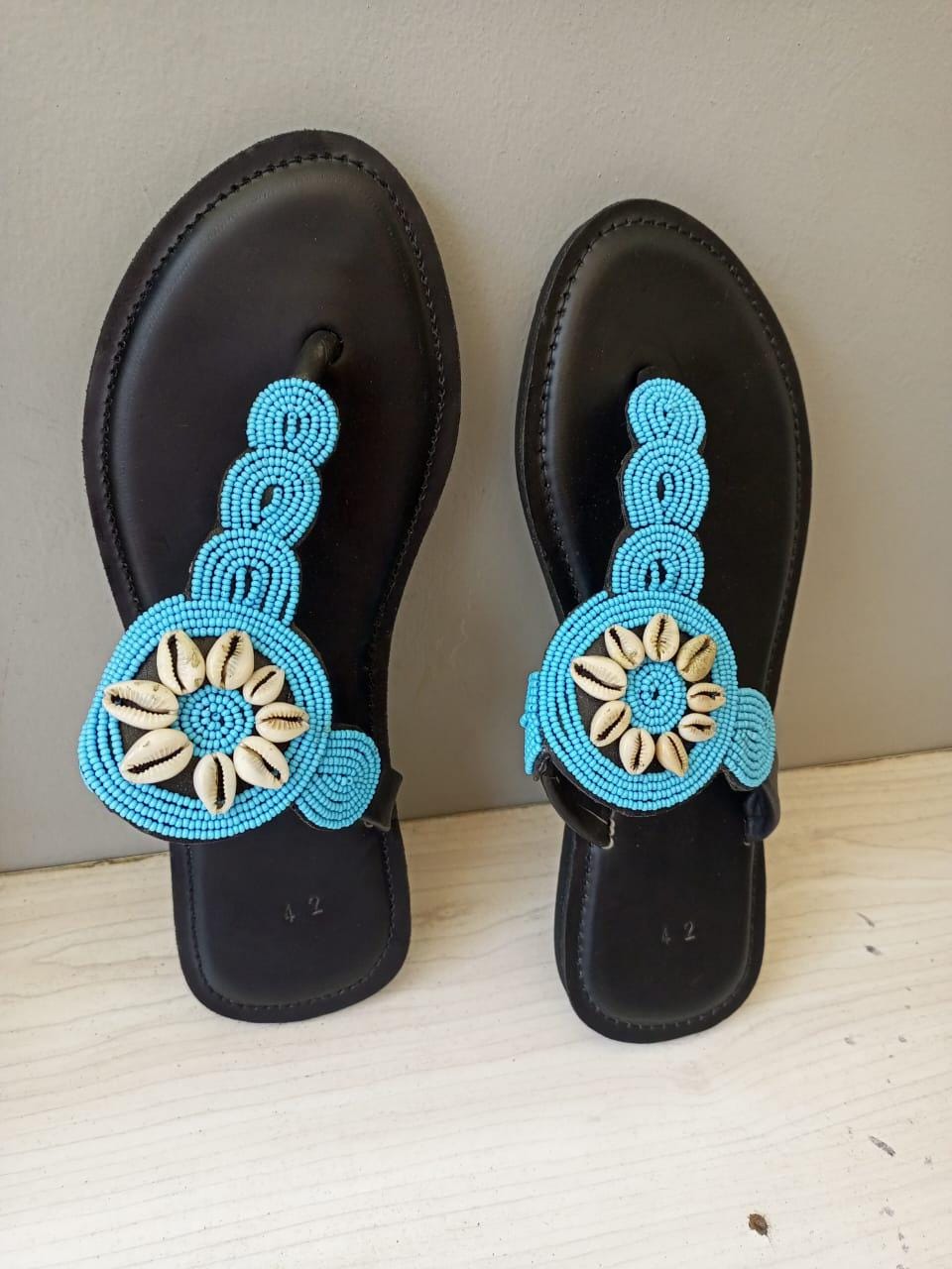 Handmade African Beaded Sandals/Authentic Maasai-Style Leather Flip-Flops Women/Boho Beach Sandals/Comfortable Summer Sandal African Gifts