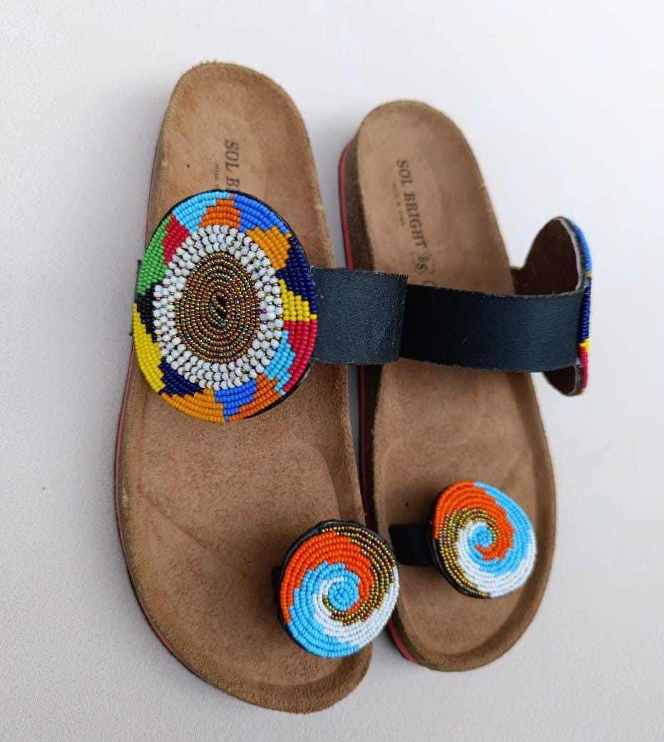 Handmade African Beaded Sandals/Authentic Maasai-Style Leather Flip-Flops Women/Boho Beach Sandals/Comfortable Summer Sandal African Gifts