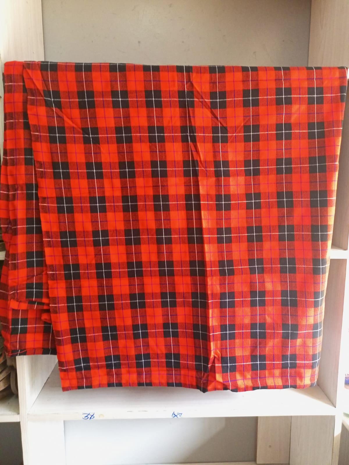 Authentic Maasai Shuka Blanket - Traditional African Tribal Wrap, Red Plaid Safari Blanket for Home Décor or Outdoor Adventures