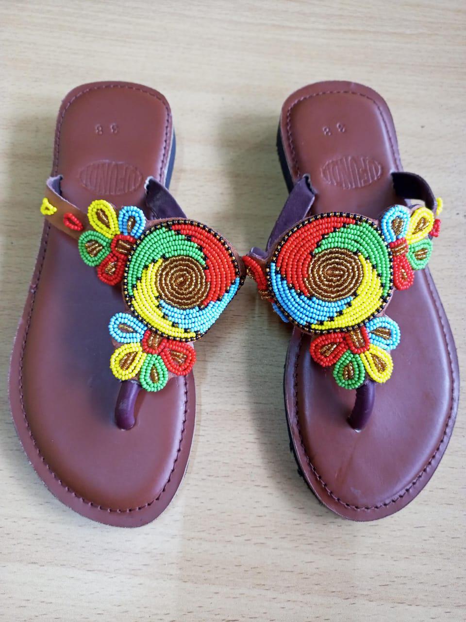 Handmade African Beaded Sandals/Authentic Maasai-Style Leather Flip-Flops Women/Boho Beach Sandals/Comfortable Summer Sandal African Gifts