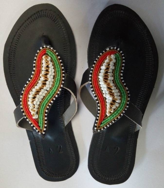 Handmade African Beaded Sandals/Authentic Maasai-Style Leather Flip-Flops Women/Boho Beach Sandals/Comfortable Summer Sandal African Gifts