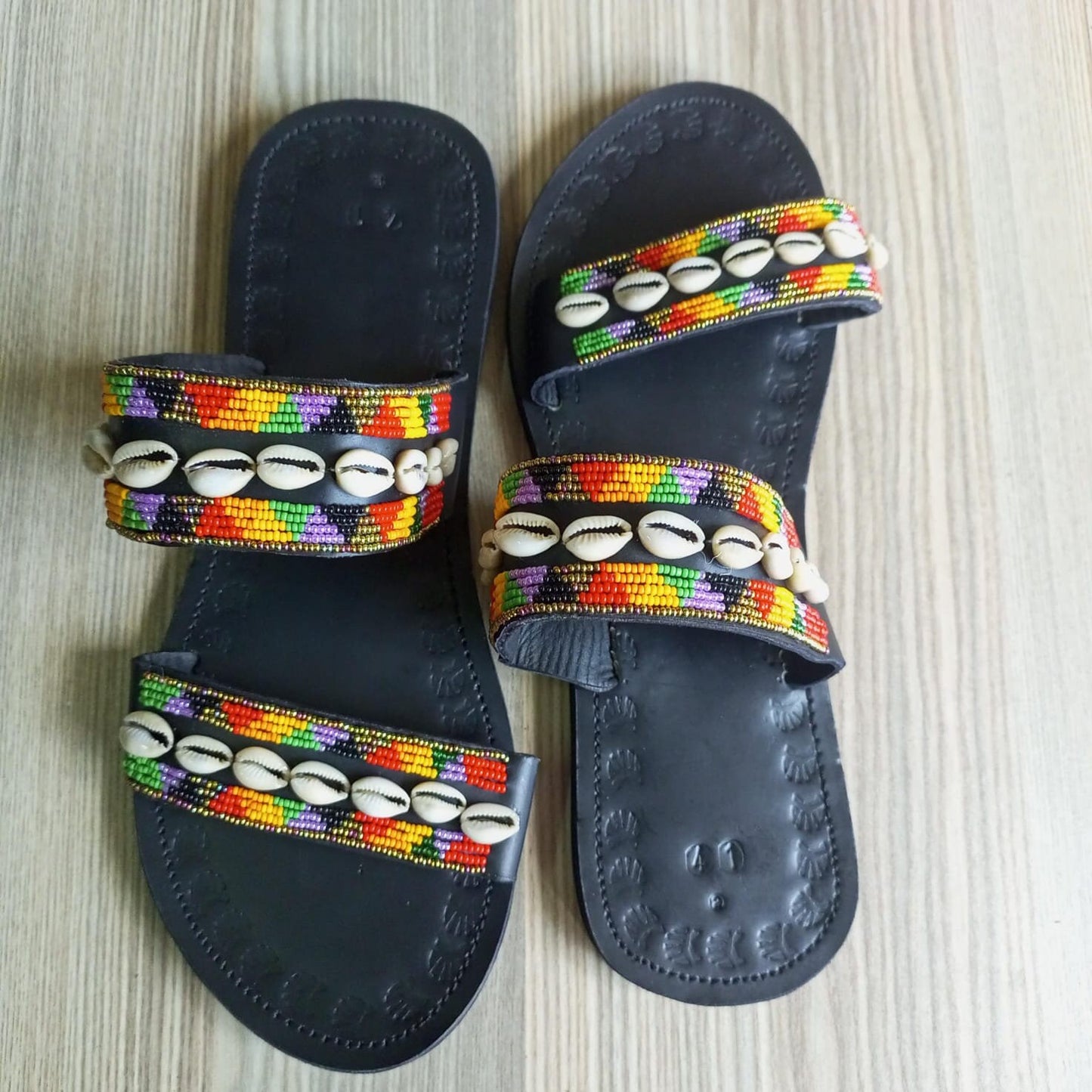 Handmade African Beaded Sandals/Authentic Maasai-Style Leather Flip-Flops Women/Boho Beach Sandals/Comfortable Summer Sandal African Gifts
