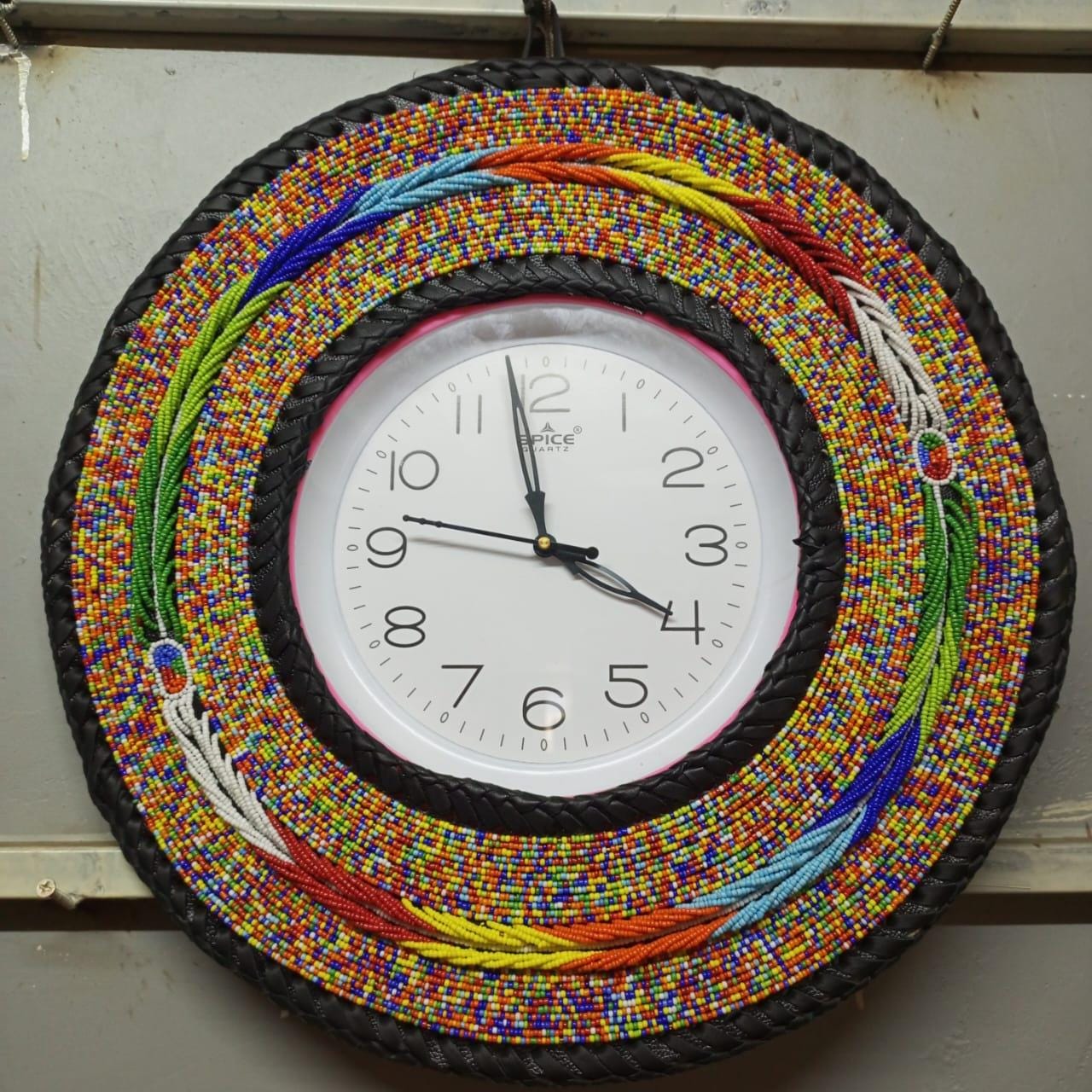 Beaded Wall Clock/Handmade African Decor/Boho Chic Home Accent/Tribal-Inspired Wall Art/Unique Gift Idea/Colorful Beaded Wall Hanging Clock