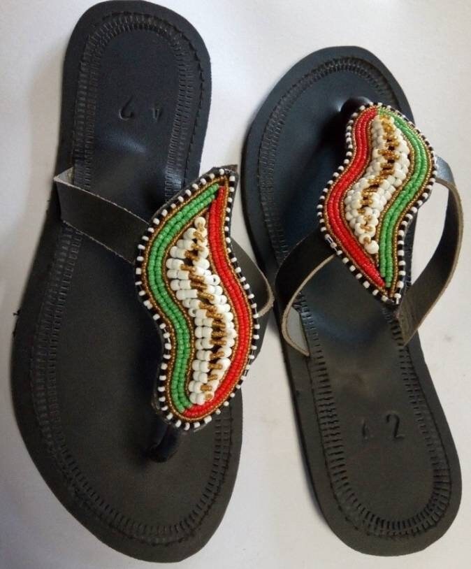 Handmade African Beaded Sandals/Authentic Maasai-Style Leather Flip-Flops Women/Boho Beach Sandals/Comfortable Summer Sandal African Gifts