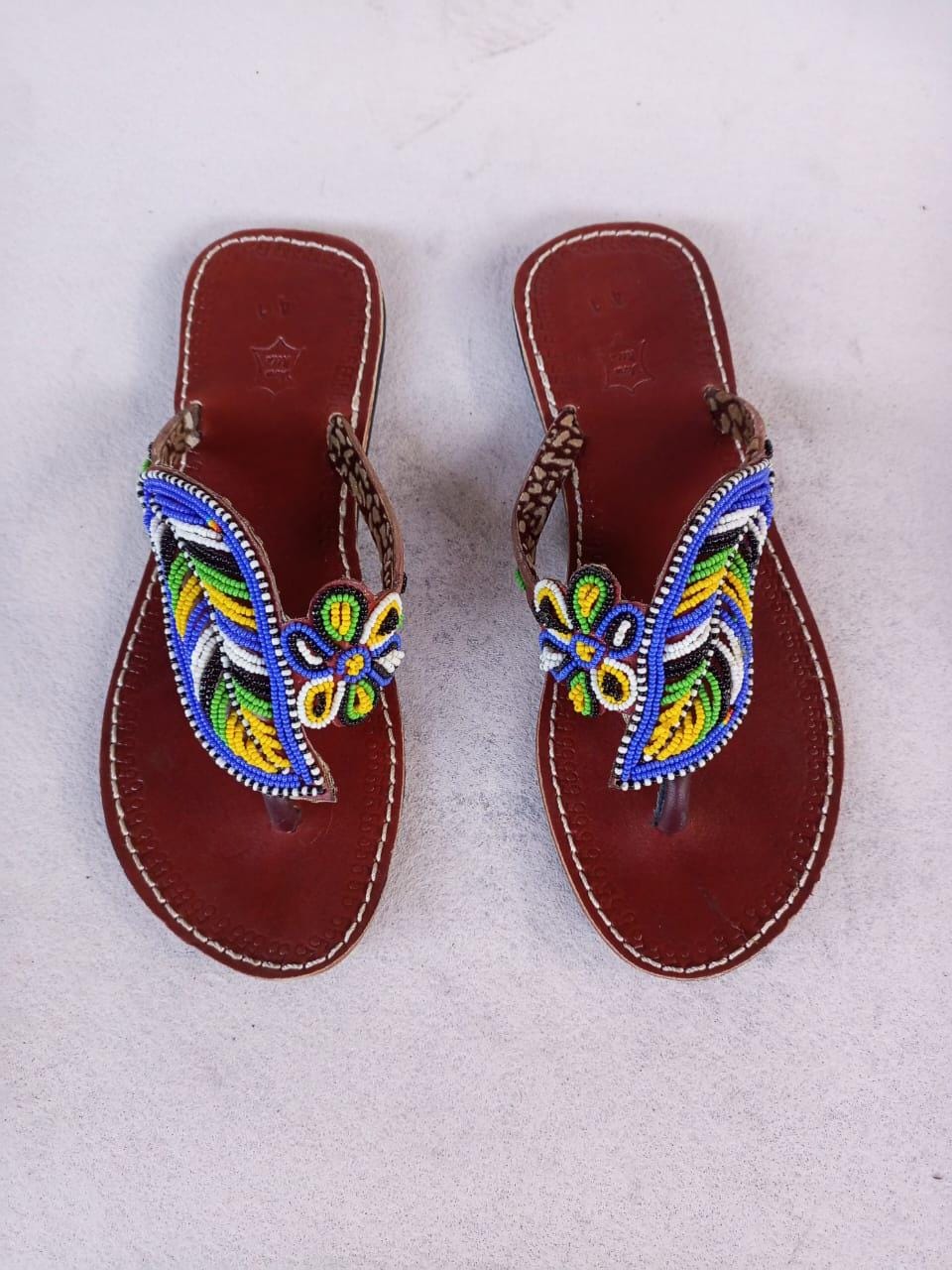 Handmade African Beaded Sandals/Authentic Maasai-Style Leather Flip-Flops Women/Boho Beach Sandals/Comfortable Summer Sandal African Gifts