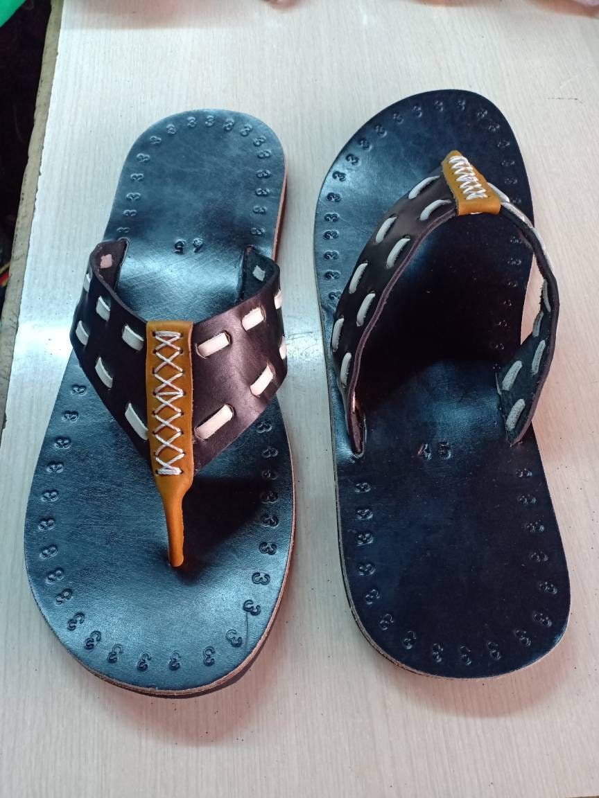 CUSTOMIZED Leather Men's Sandals/Genuine Leather Beaded Flip-Flops/Comfortable Summer Sandals for Men/African Shoes/Unique Gift for Him