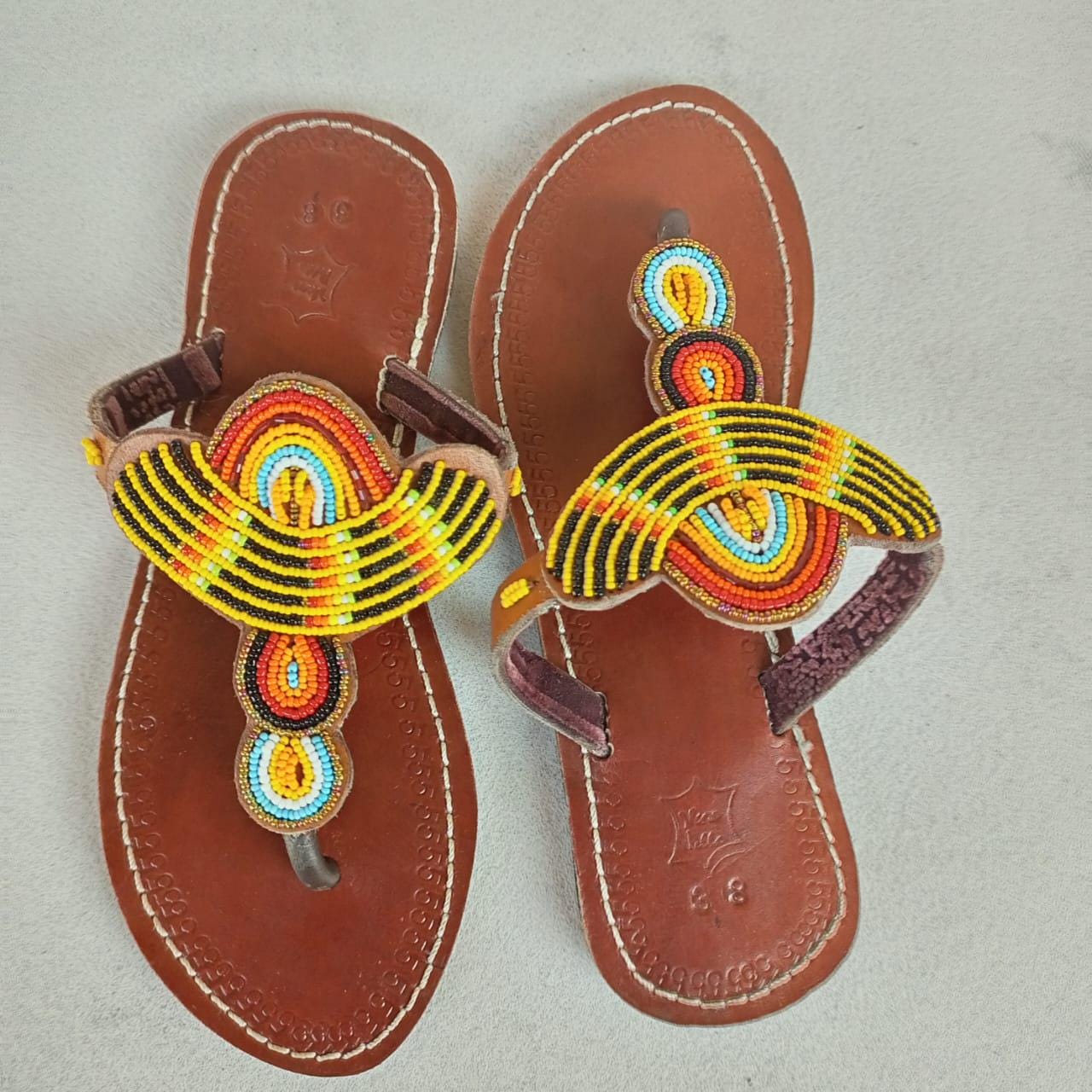 Handmade African Beaded Sandals/Authentic Maasai-Style Leather Flip-Flops Women/Boho Beach Sandals/Comfortable Summer Sandal African Gifts