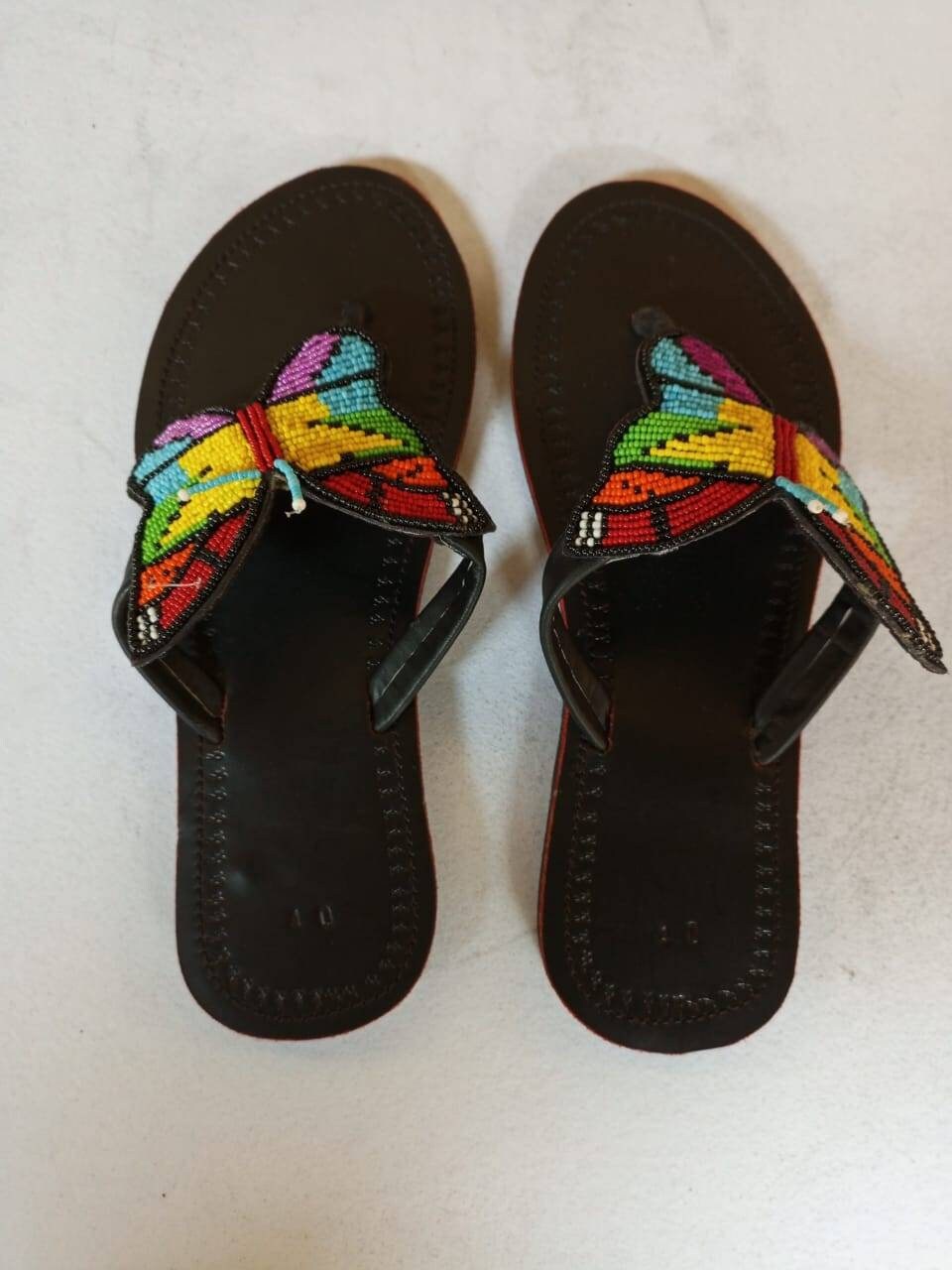 Handmade African Beaded Sandals/Authentic Maasai-Style Leather Flip-Flops Women/Boho Beach Sandals/Comfortable Summer Sandal African Gifts