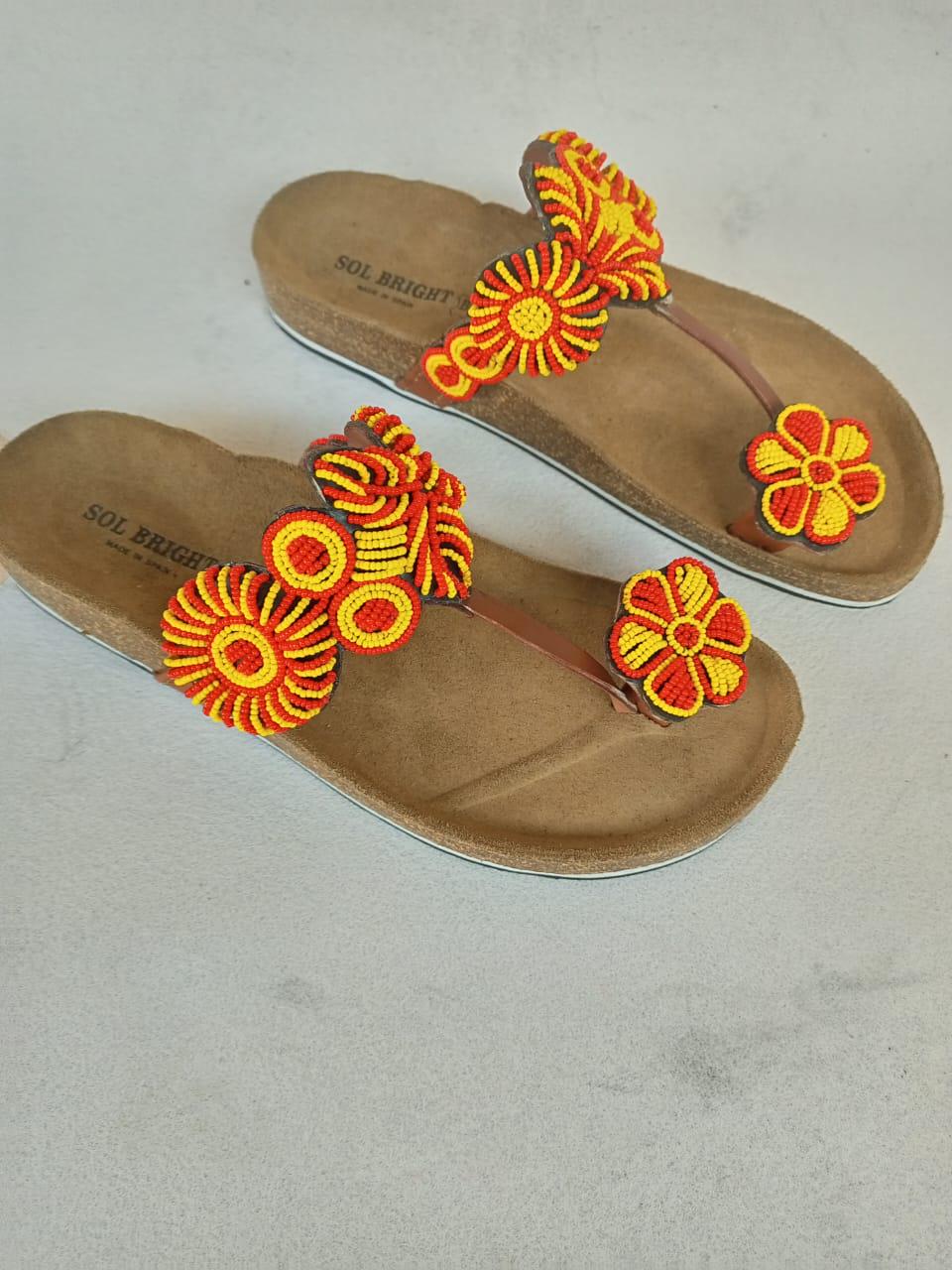 Handmade African Beaded Sandals/Authentic Maasai-Style Leather Flip-Flops Women/Boho Beach Sandals/Comfortable Summer Sandal African Gifts