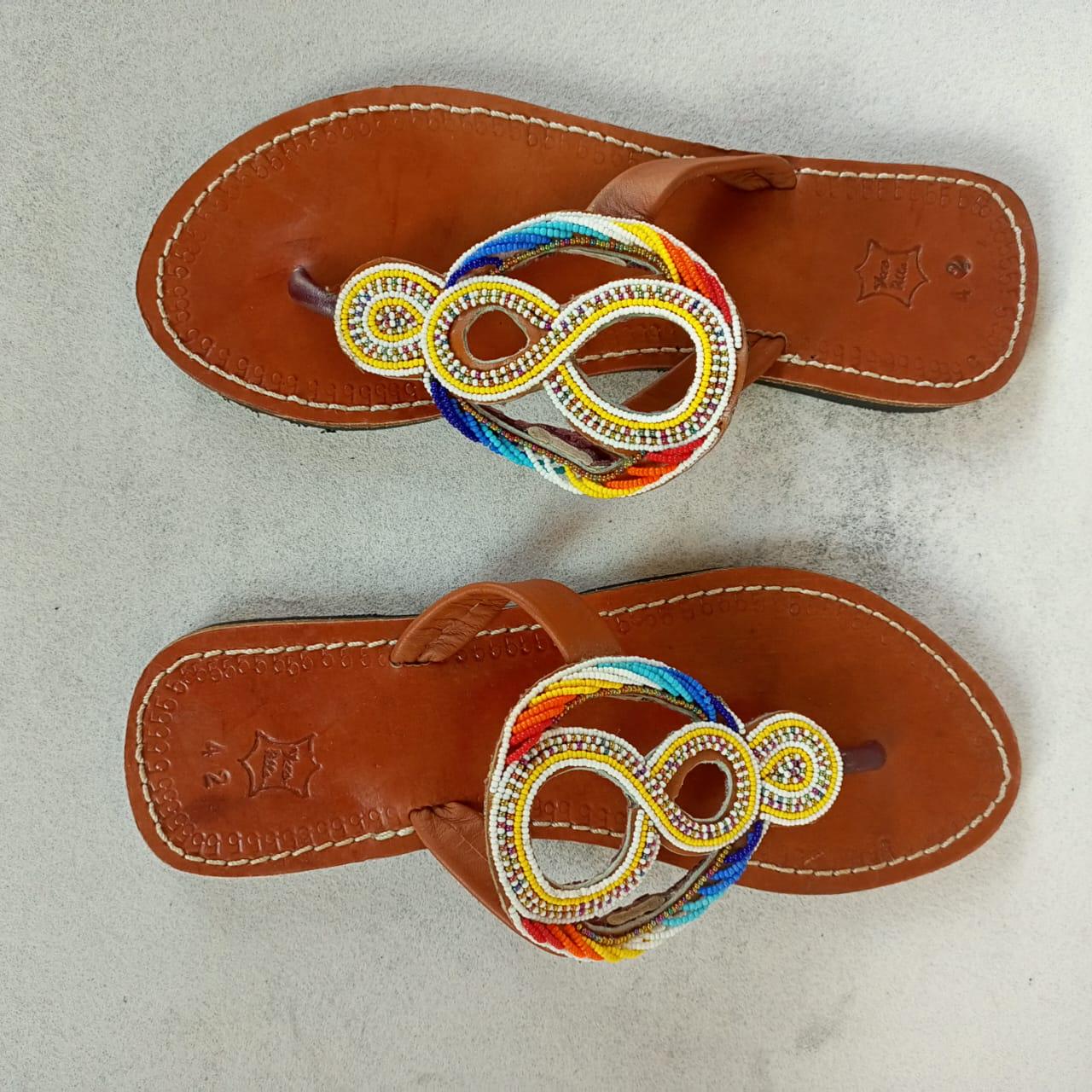 Handmade African Beaded Sandals/Authentic Maasai-Style Leather Flip-Flops Women/Boho Beach Sandals/Comfortable Summer Sandal African Gifts