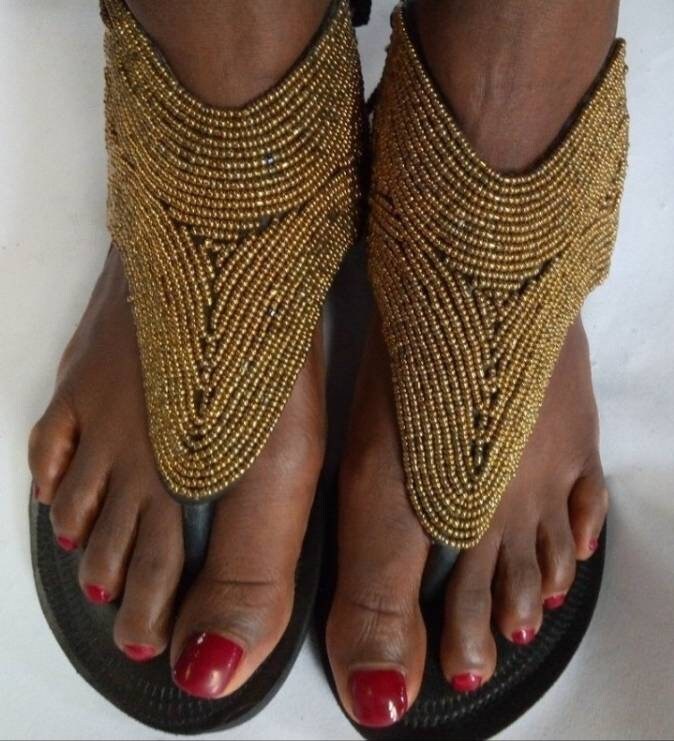 Handmade African Beaded Sandals/Authentic Maasai-Style Leather Flip-Flops Women/Boho Beach Sandals/Comfortable Summer Sandal African Gifts