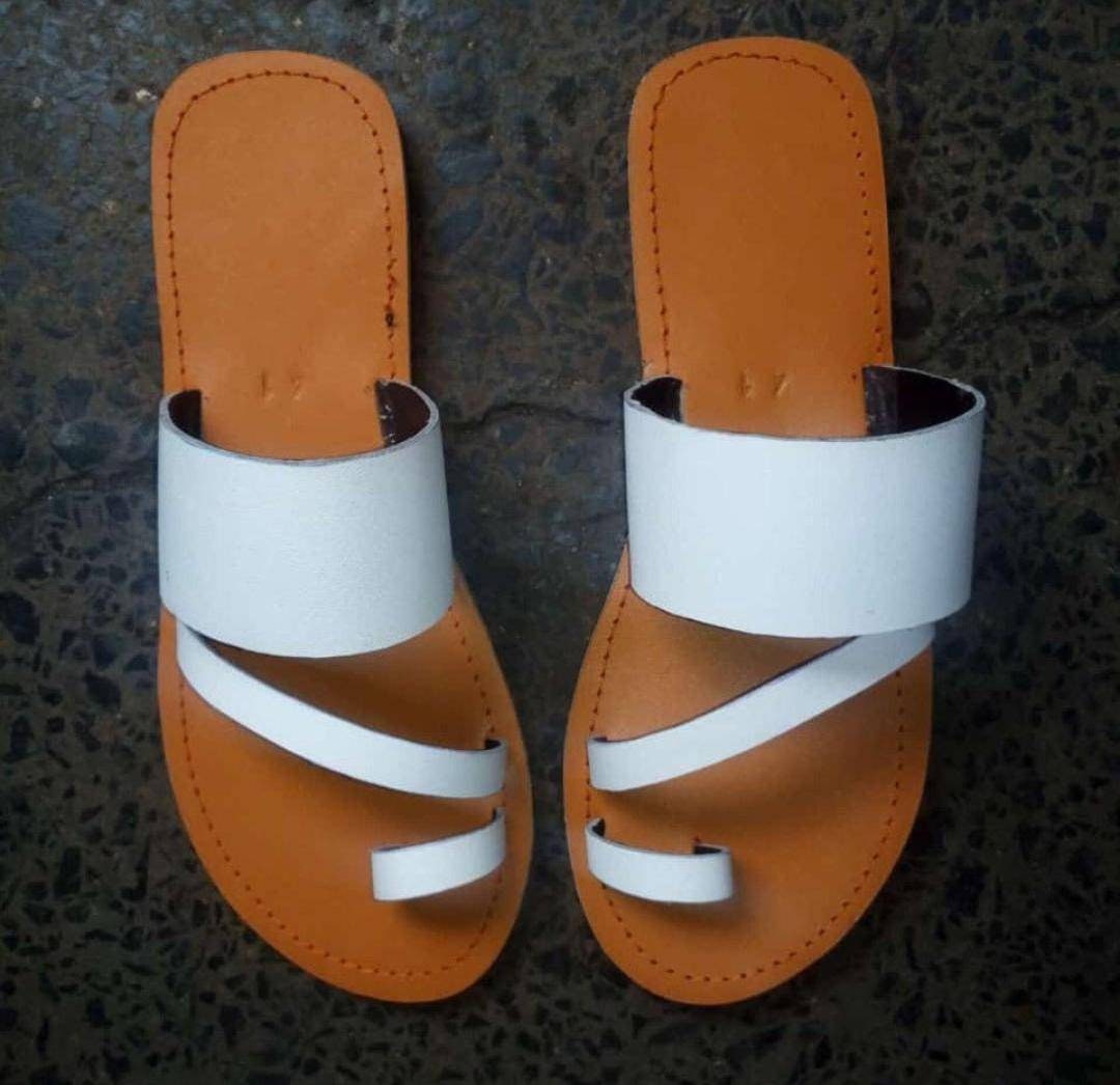 White Leather Beaded Sandals/Authentic Maasai-Style Leather Flip-Flops Women/Boho Beach Sandals/Comfortable Summer Sandal African Gifts