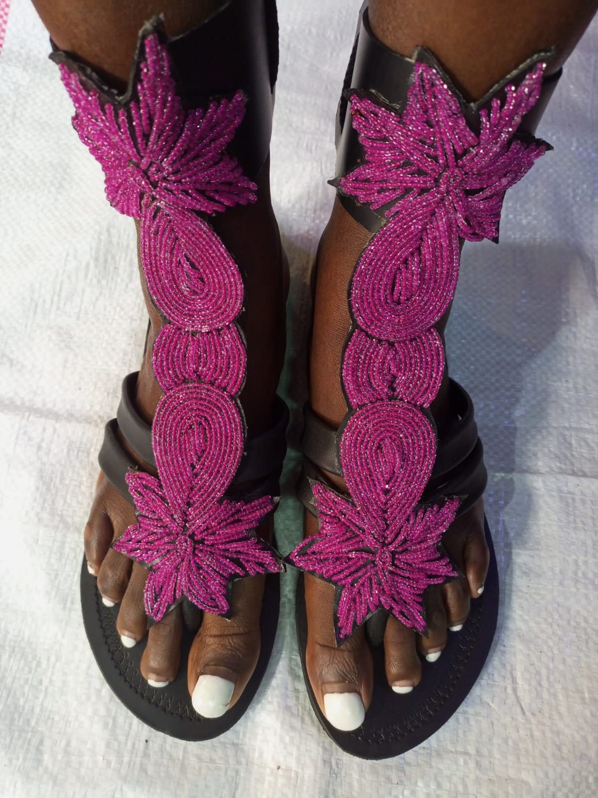 Handmade African Beaded Sandals/Authentic Maasai-Style Leather Flip-Flops Women/Boho Beach Sandals/Comfortable Summer Sandal African Gifts