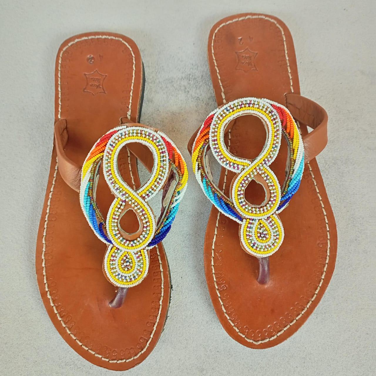 Handmade African Beaded Sandals/Authentic Maasai-Style Leather Flip-Flops Women/Boho Beach Sandals/Comfortable Summer Sandal African Gifts