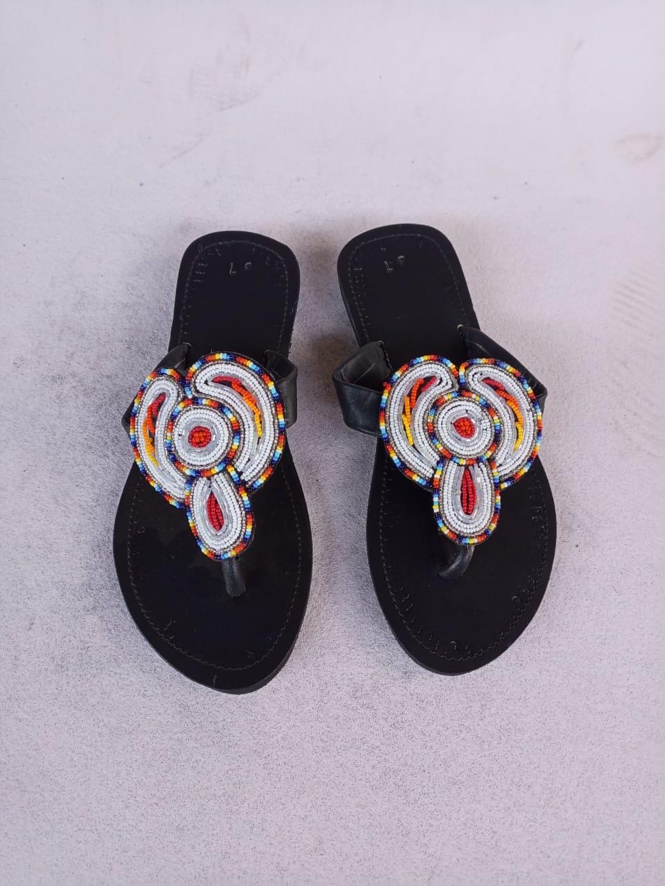 Handmade African Beaded Sandals/Authentic Maasai-Style Leather Flip-Flops Women/Boho Beach Sandals/Comfortable Summer Sandal African Gifts