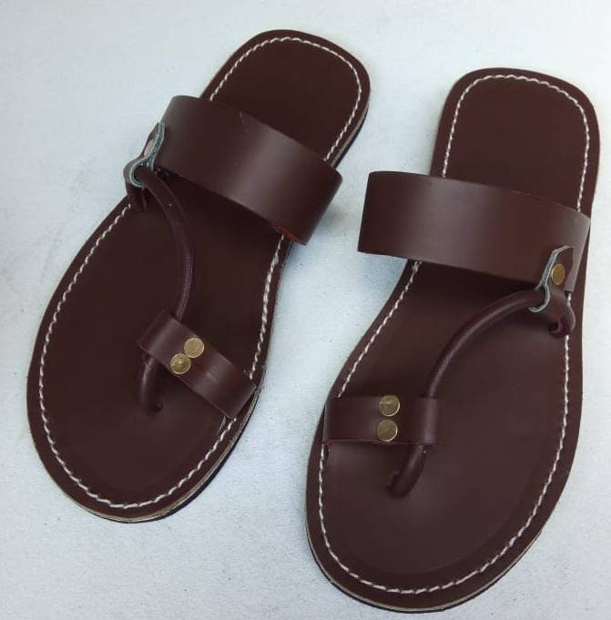 Handmade African Men's Sandals/Genuine Leather Beaded Flip-Flops/Comfortable Summer Sandals for Men/African Shoes/Unique Gift for Him