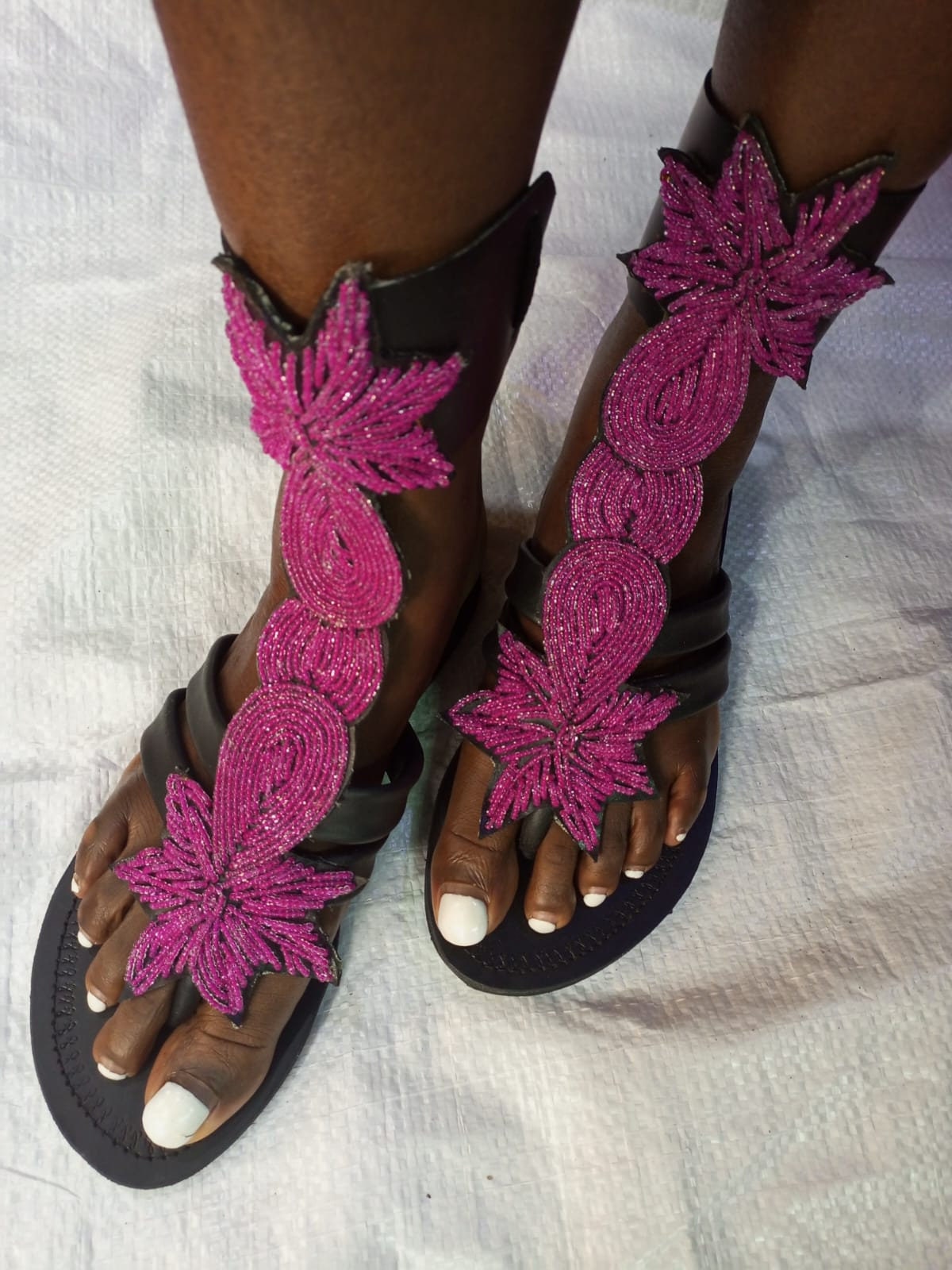 Handmade African Beaded Sandals/Authentic Maasai-Style Leather Flip-Flops Women/Boho Beach Sandals/Comfortable Summer Sandal African Gifts