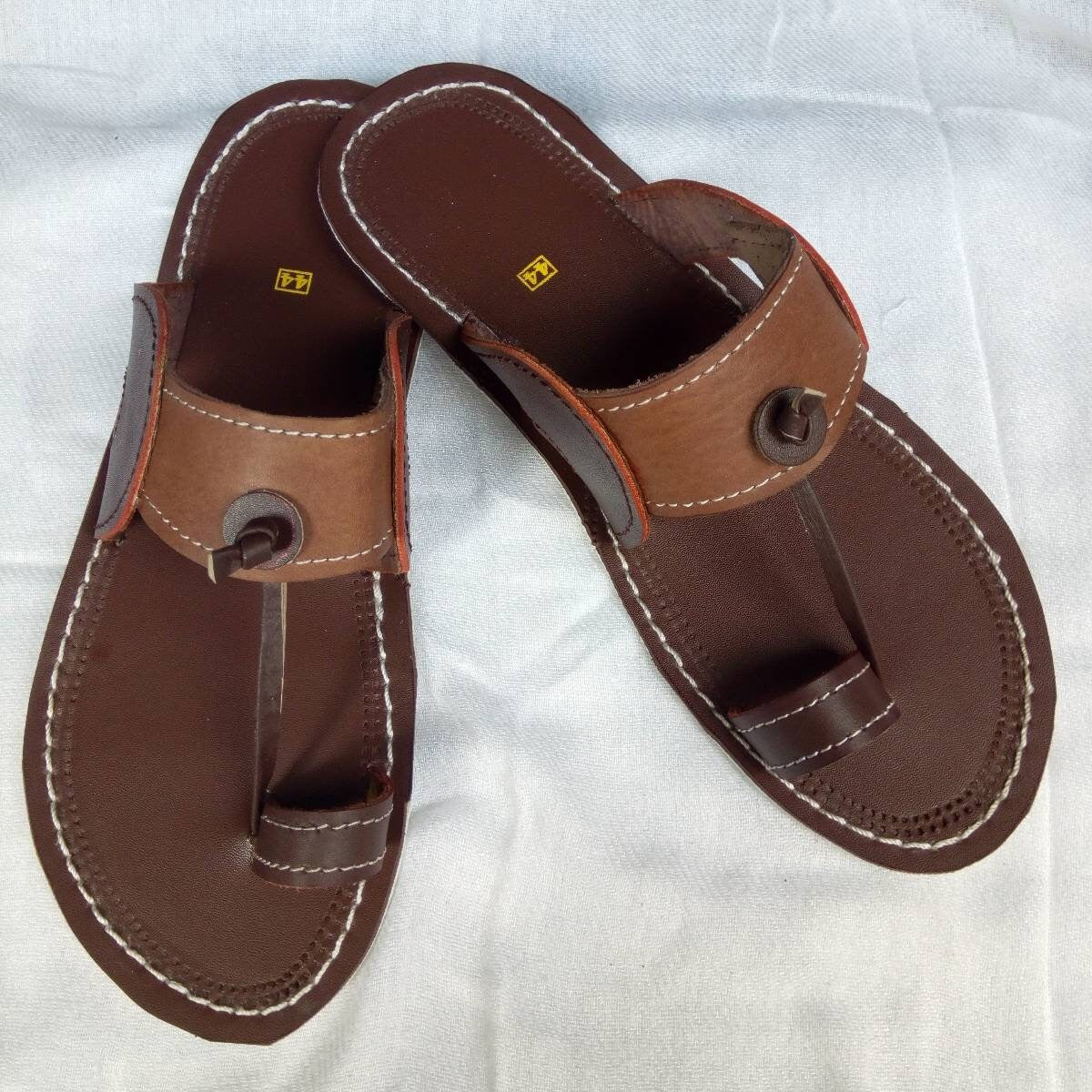 Handmade African Men's Sandals/Genuine Leather Beaded Flip-Flops/Comfortable Summer Sandals for Men/African Shoes/Unique Gift for Him