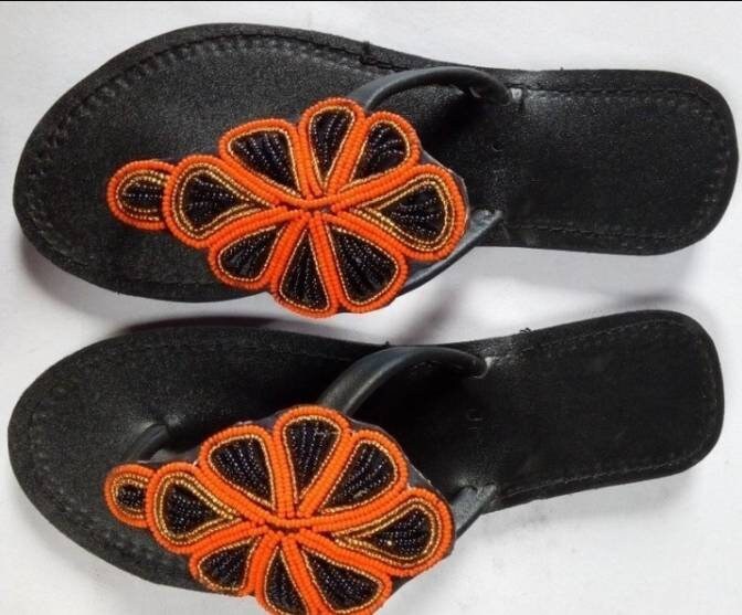 Handmade African Beaded Sandals/Authentic Maasai-Style Leather Flip-Flops Women/Boho Beach Sandals/Comfortable Summer Sandal African Gifts