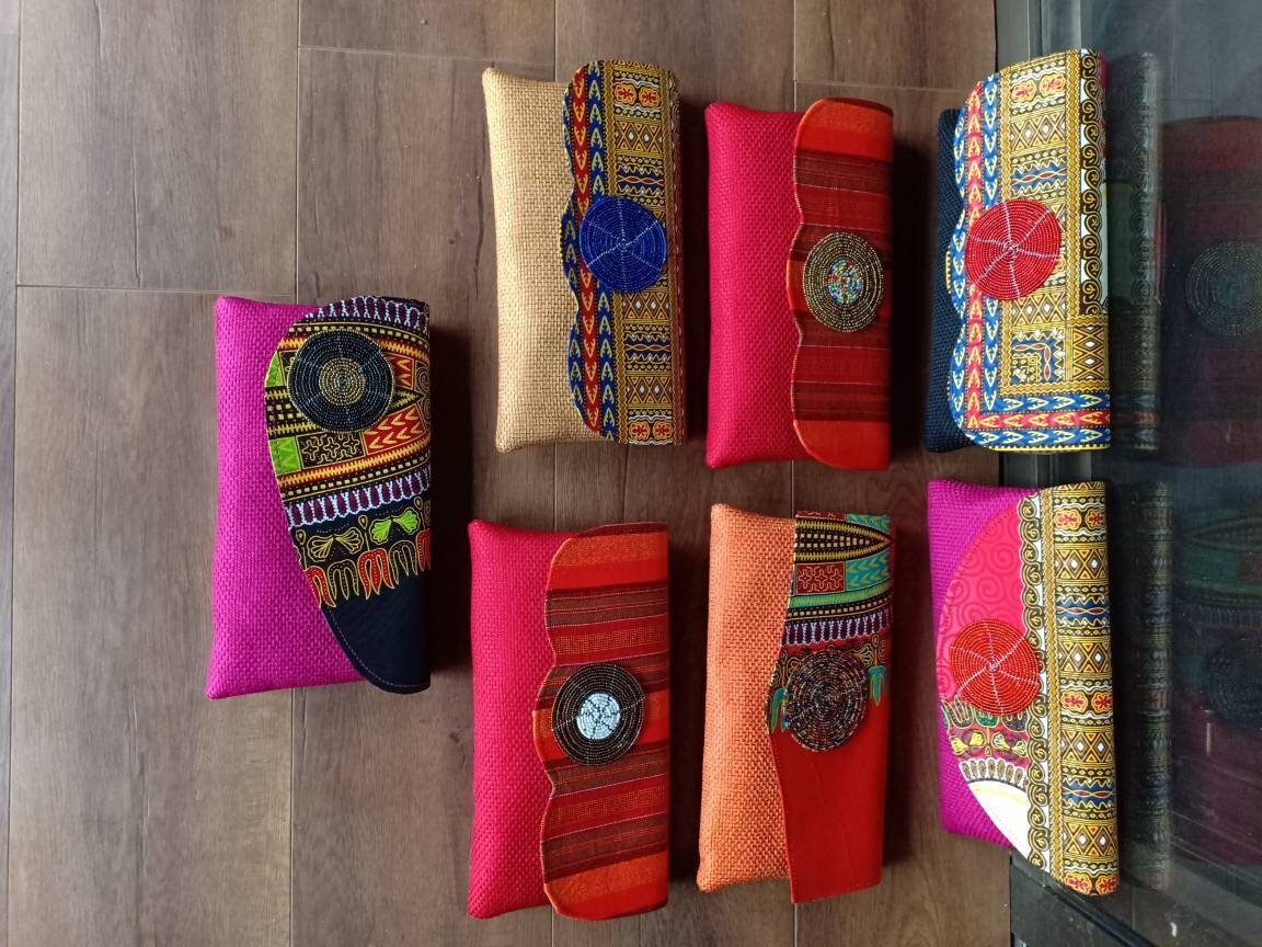 ON SALE: Wholesale African beaded clutch bags, a set of clutch bags, 7 clutch bags.