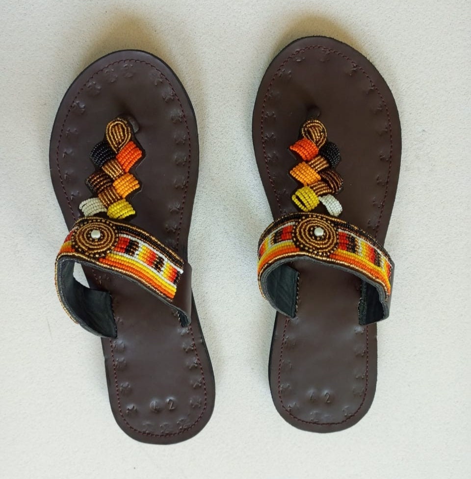 Handmade African Beaded Sandals/Authentic Maasai-Style Leather Flip-Flops Women/Boho Beach Sandals/Comfortable Summer Sandal African Gifts