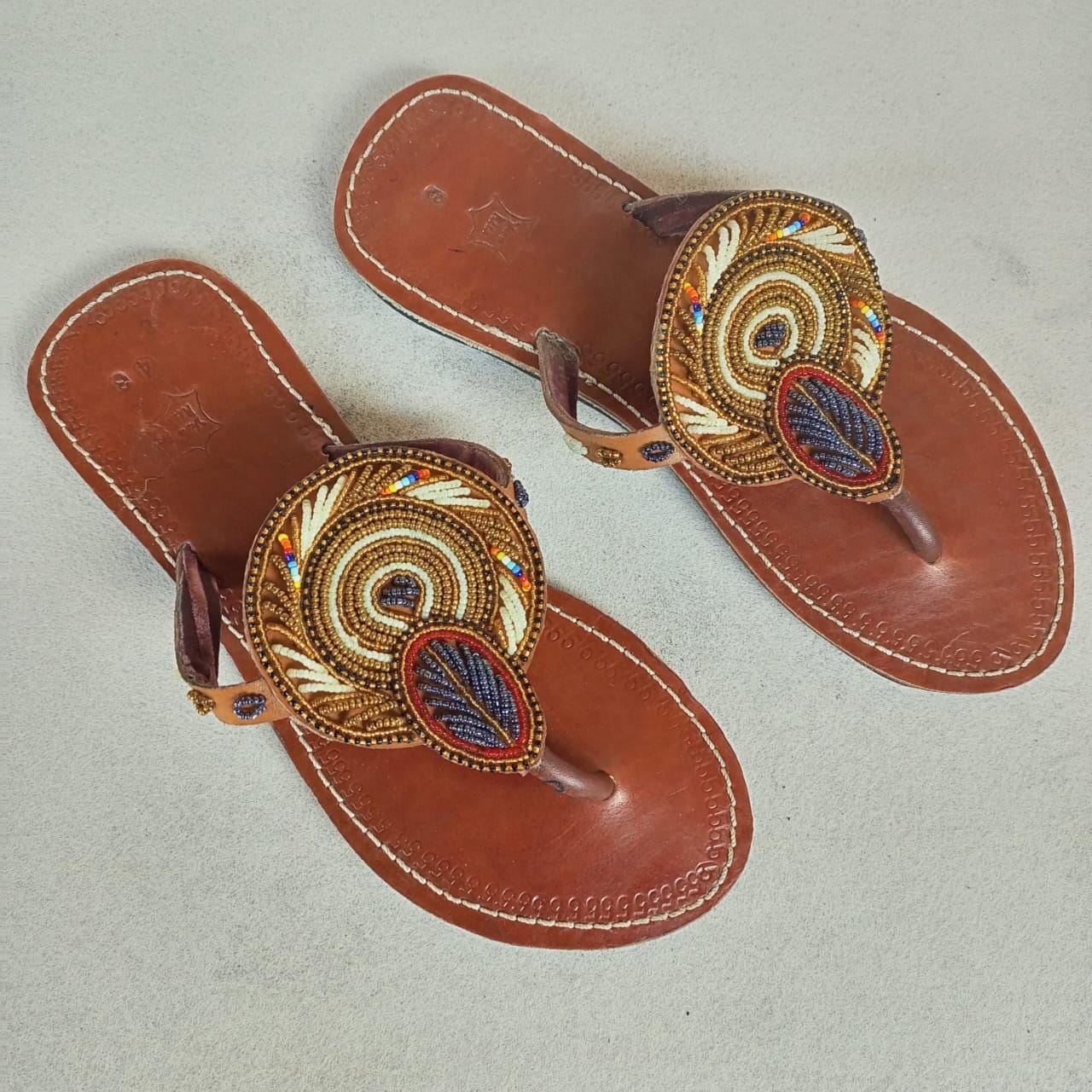 Handmade African Beaded Sandals/Authentic Maasai-Style Leather Flip-Flops Women/Boho Beach Sandals/Comfortable Summer Sandal African Gifts
