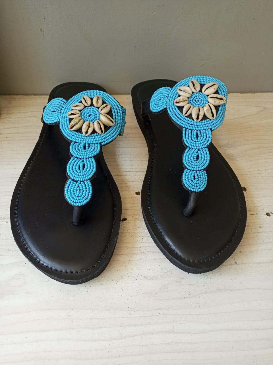 Handmade African Beaded Sandals/Authentic Maasai-Style Leather Flip-Flops Women/Boho Beach Sandals/Comfortable Summer Sandal African Gifts