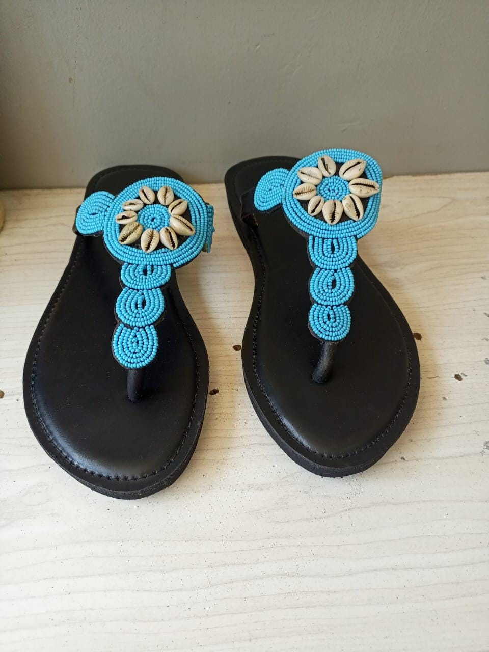 Handmade African Beaded Sandals/Authentic Maasai-Style Leather Flip-Flops Women/Boho Beach Sandals/Comfortable Summer Sandal African Gifts