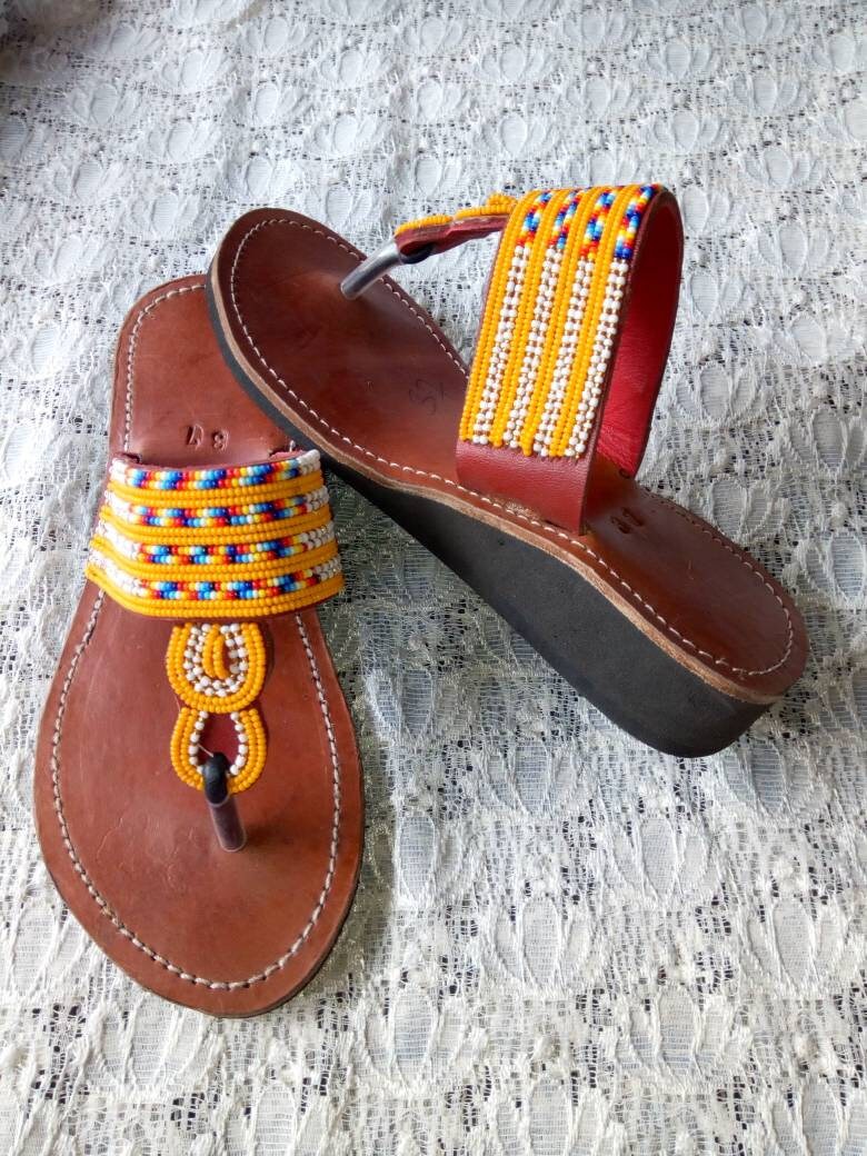 CUSTOMIZED Wege Beaded Sandals/Authentic Maasai-Style Leather Flip-Flops Women/Boho Beach Sandals/Comfortable Summer Sandal African Gifts