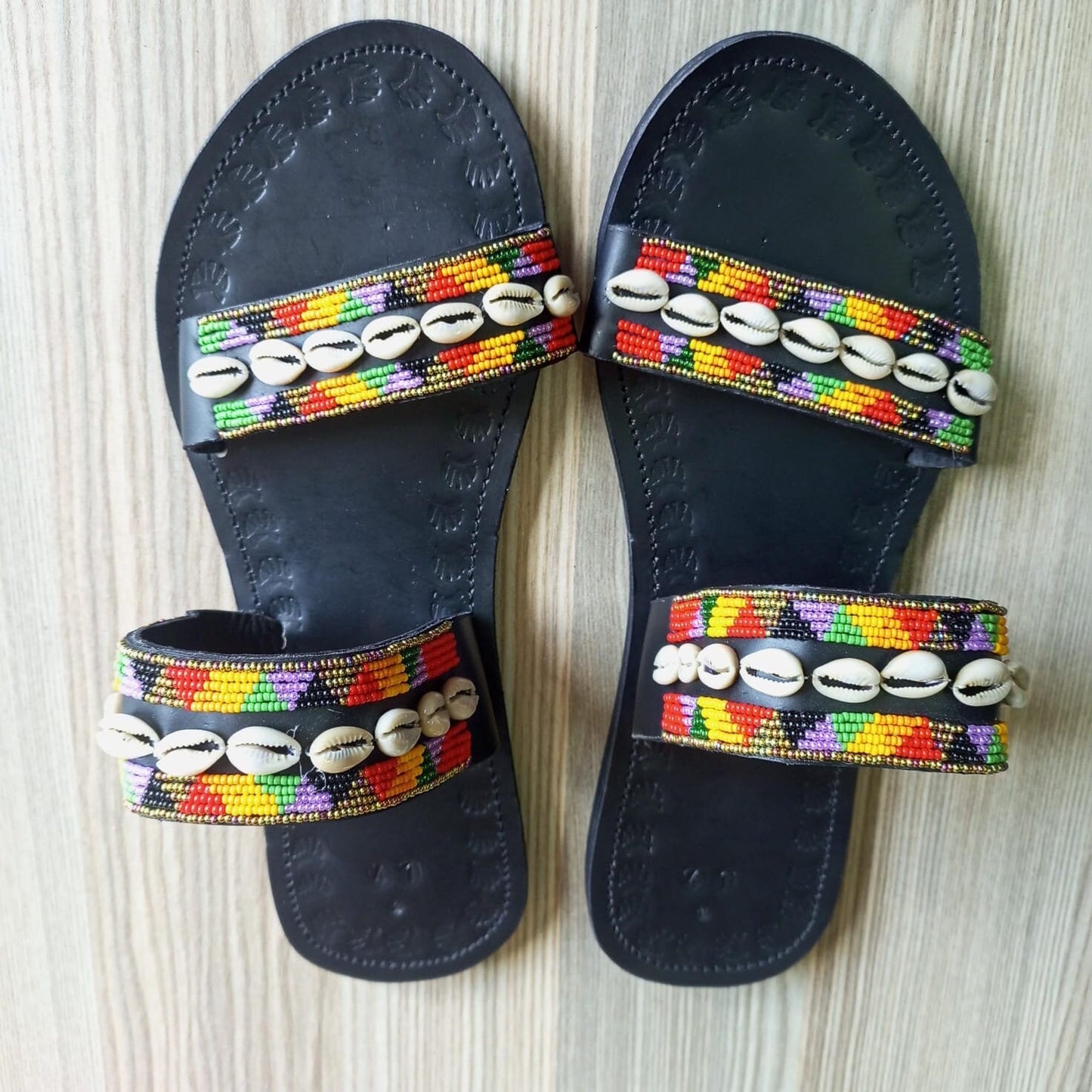 Handmade African Beaded Sandals/Authentic Maasai-Style Leather Flip-Flops Women/Boho Beach Sandals/Comfortable Summer Sandal African Gifts