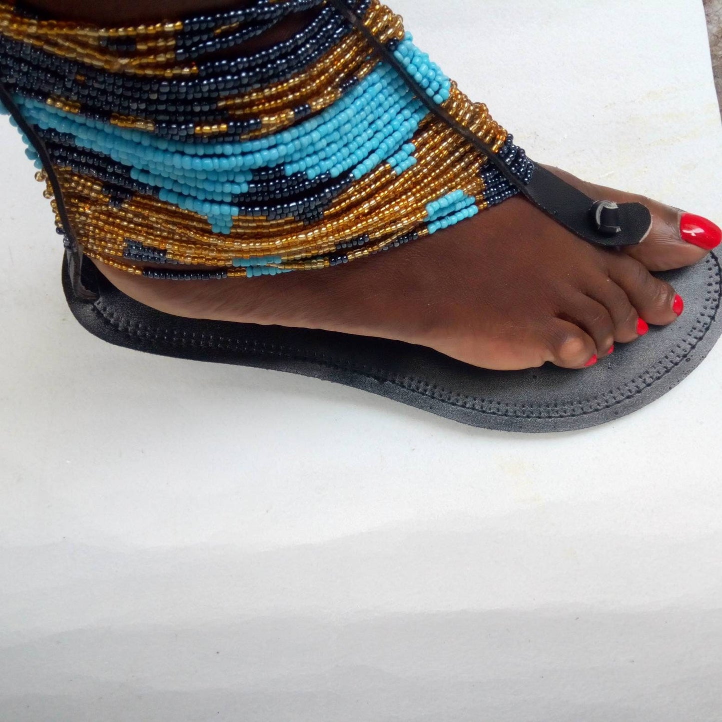 Handmade African Beaded Sandals/Authentic Maasai-Style Leather Flip-Flops Women/Boho Beach Sandals/Comfortable Summer Sandal African Gifts