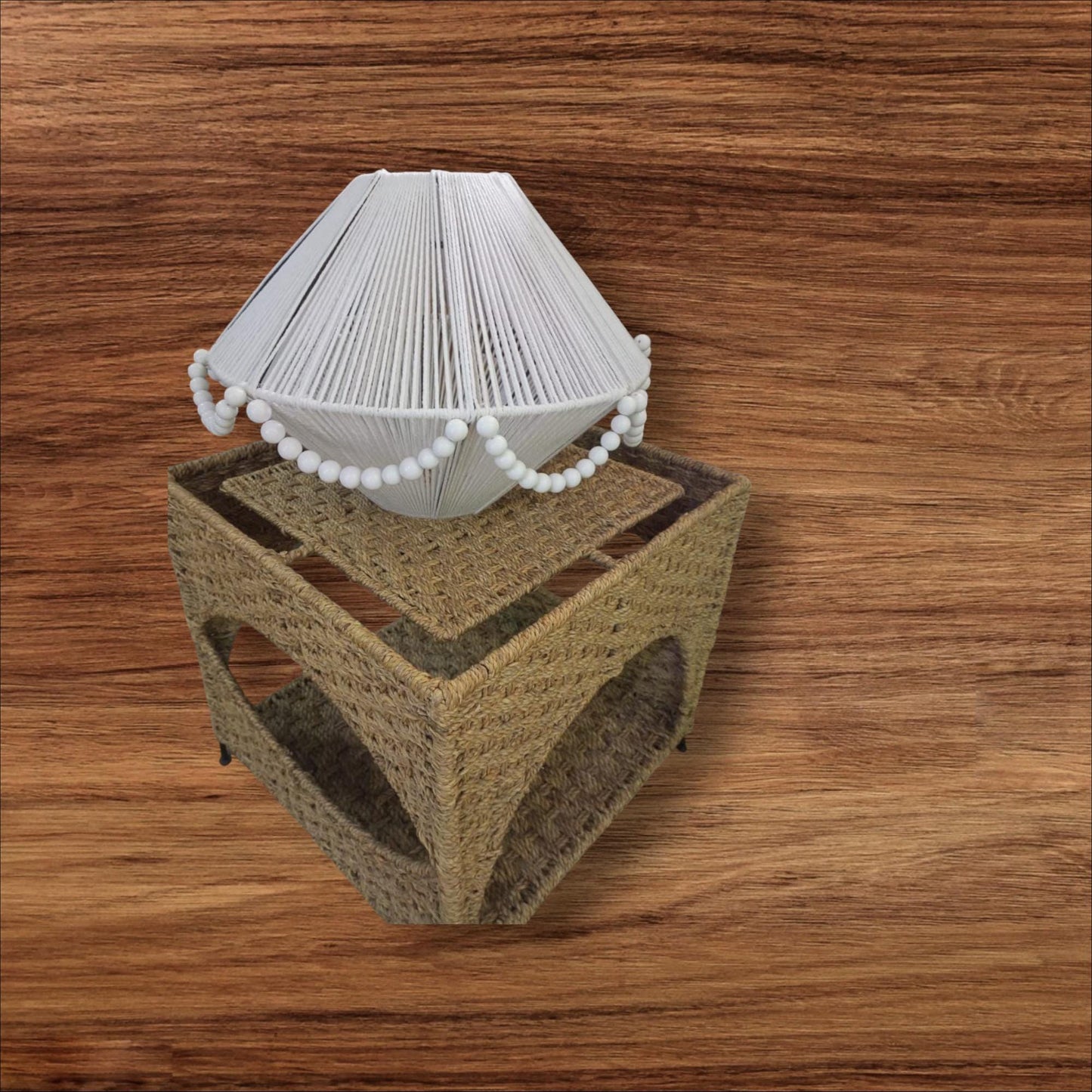 Handcrafted White Cord Lamp Shade with Elegant Beads – Boho Chic Lighting for Home Décor
