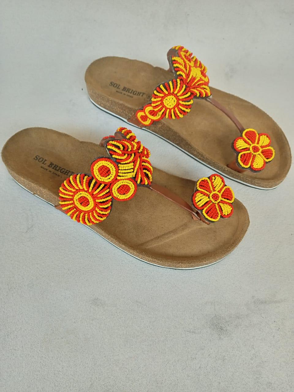 Handmade African Beaded Sandals/Authentic Maasai-Style Leather Flip-Flops Women/Boho Beach Sandals/Comfortable Summer Sandal African Gifts