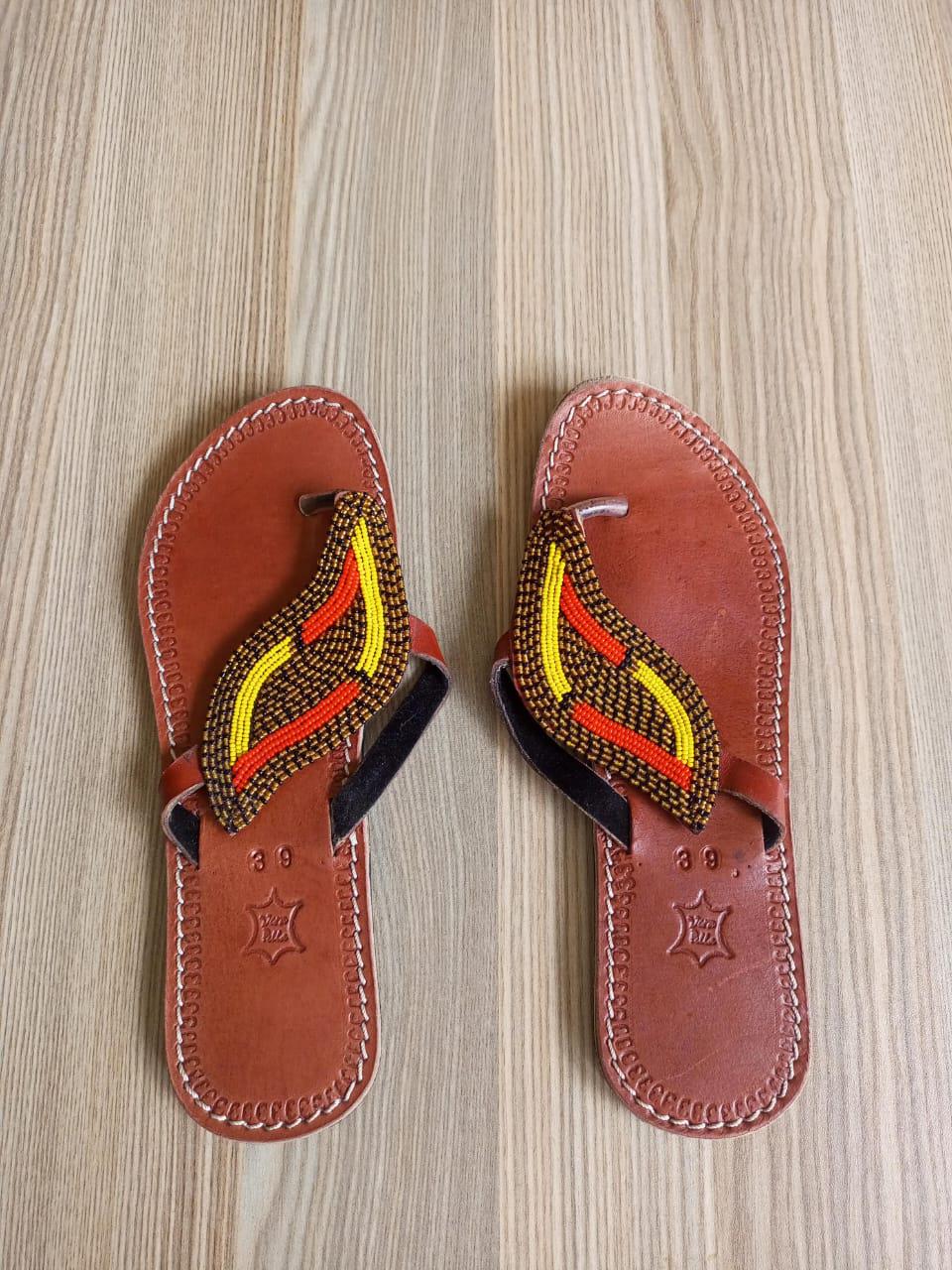 Handmade African Beaded Sandals/Authentic Maasai-Style Leather Flip-Flops Women/Boho Beach Sandals/Comfortable Summer Sandal African Gifts