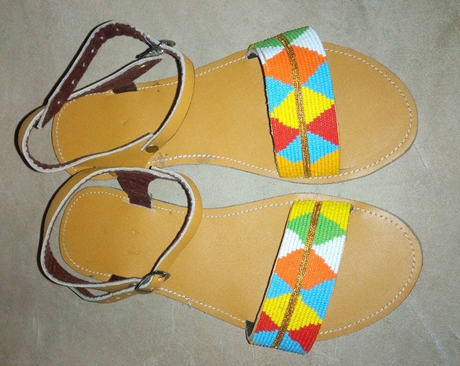 Handmade African Beaded Sandals/Authentic Maasai-Style Leather Flip-Flops Women/Boho Beach Sandals/Comfortable Summer Sandal African Gifts