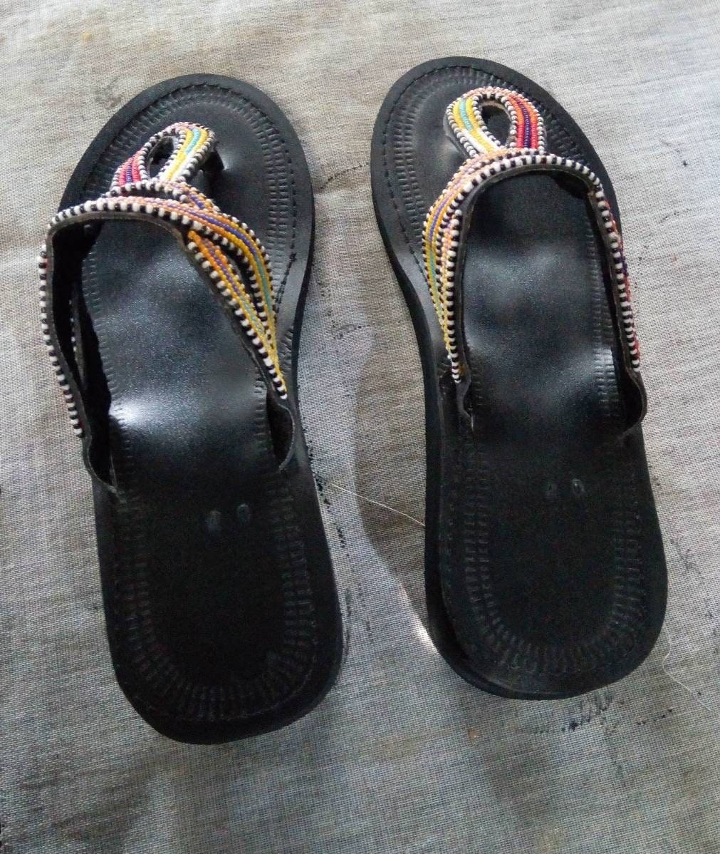 Handmade African Beaded Sandals/Authentic Maasai-Style Leather Flip-Flops Women/Boho Beach Sandals/Comfortable Summer Sandal African Gifts