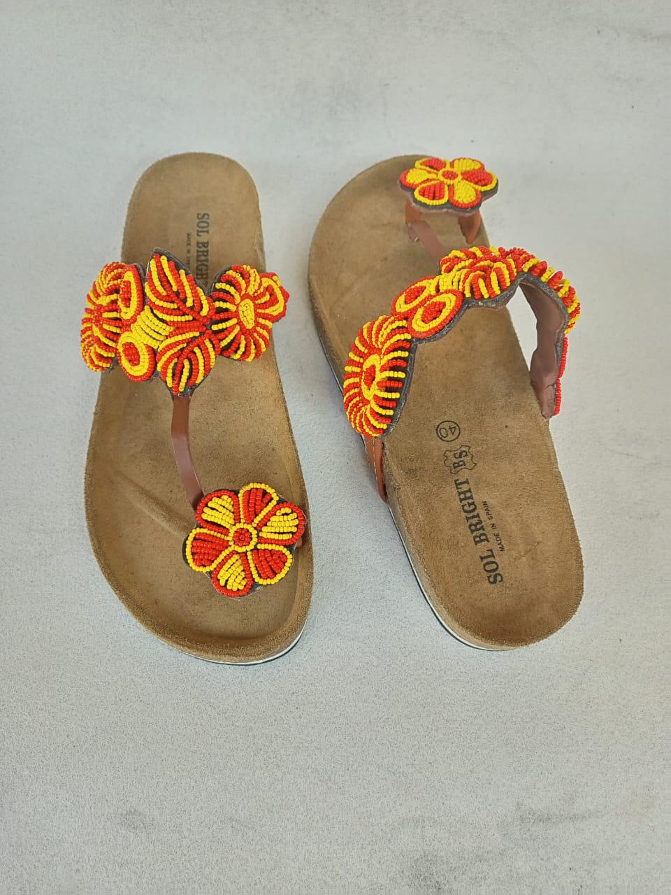 Handmade African Beaded Sandals/Authentic Maasai-Style Leather Flip-Flops Women/Boho Beach Sandals/Comfortable Summer Sandal African Gifts