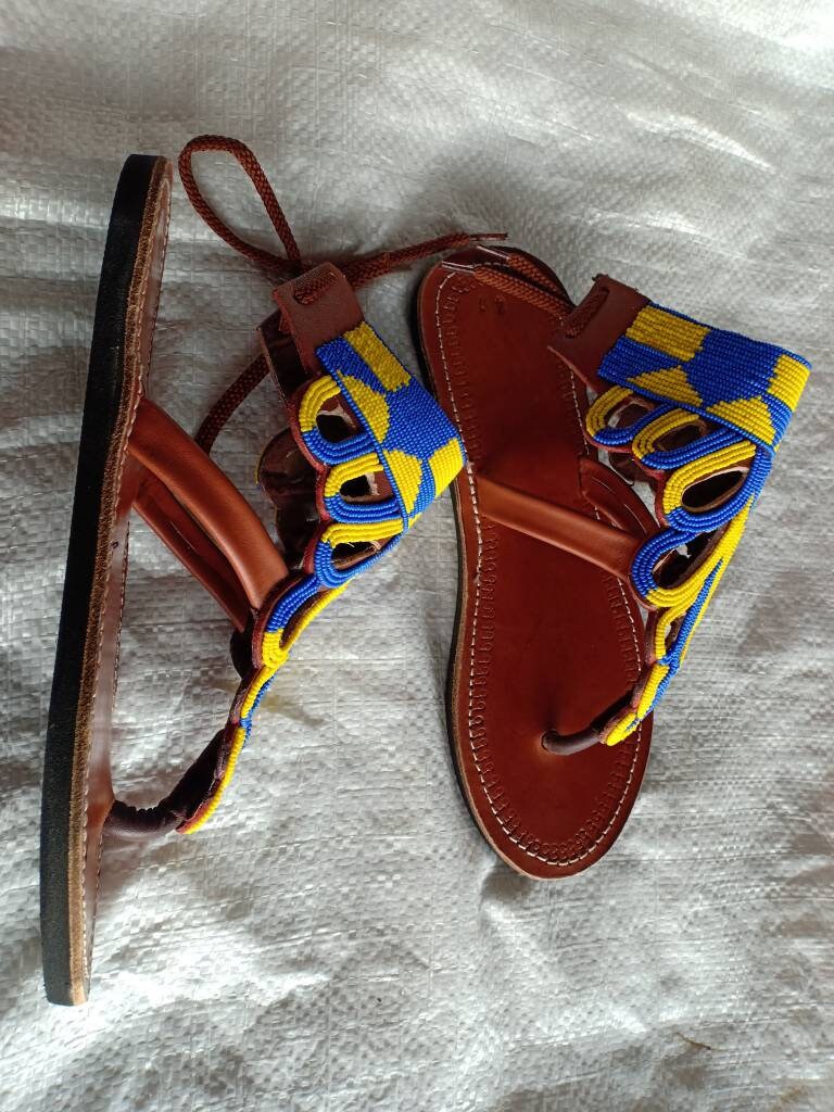 Handmade African Beaded Sandals/Authentic Maasai-Style Leather Flip-Flops Women/Boho Beach Sandals/Comfortable Summer Sandal African Gifts