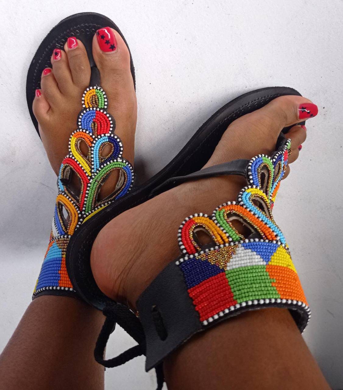 Handmade African Beaded Sandals/Authentic Maasai-Style Leather Flip-Flops Women/Boho Beach Sandals/Comfortable Summer Sandal African Gifts