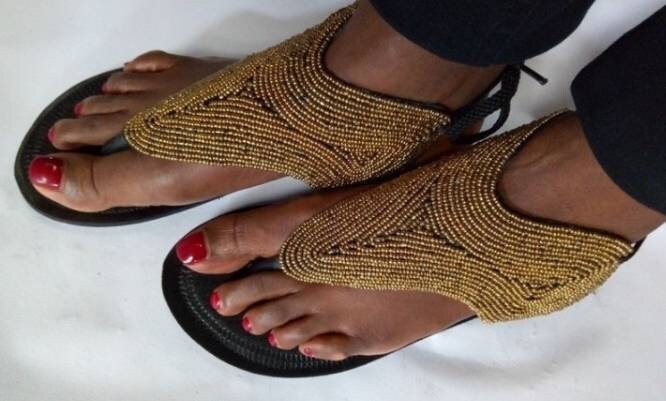 Handmade African Beaded Sandals/Authentic Maasai-Style Leather Flip-Flops Women/Boho Beach Sandals/Comfortable Summer Sandal African Gifts