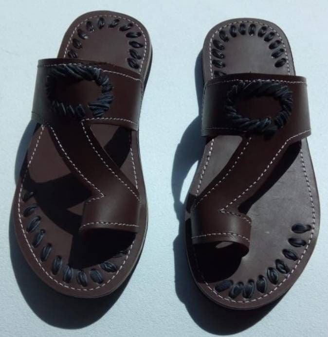Handmade African Men's Sandals/Genuine Leather Beaded Flip-Flops/Comfortable Summer Sandals for Men/African Shoes/Unique Gift for Him