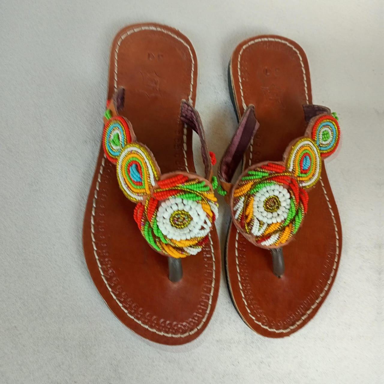Handmade African Beaded Sandals/Authentic Maasai-Style Leather Flip-Flops Women/Boho Beach Sandals/Comfortable Summer Sandal African Gifts