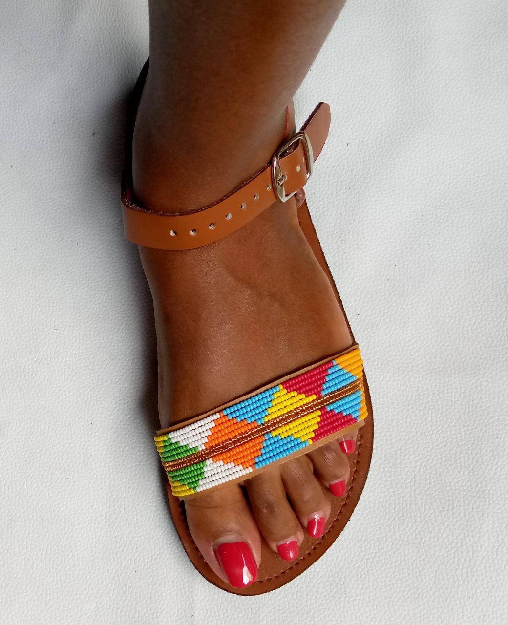 Handmade African Beaded Sandals/Authentic Maasai-Style Leather Flip-Flops Women/Boho Beach Sandals/Comfortable Summer Sandal African Gifts