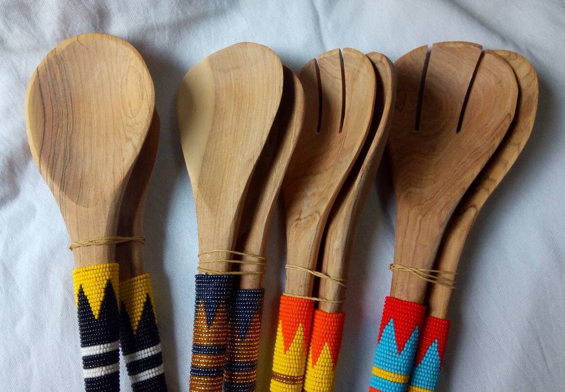 ON SALE: Wooden Server,wooden utensils, wooden spoon,wood spoon and fork ,gift idea,salad server,olive wood server.