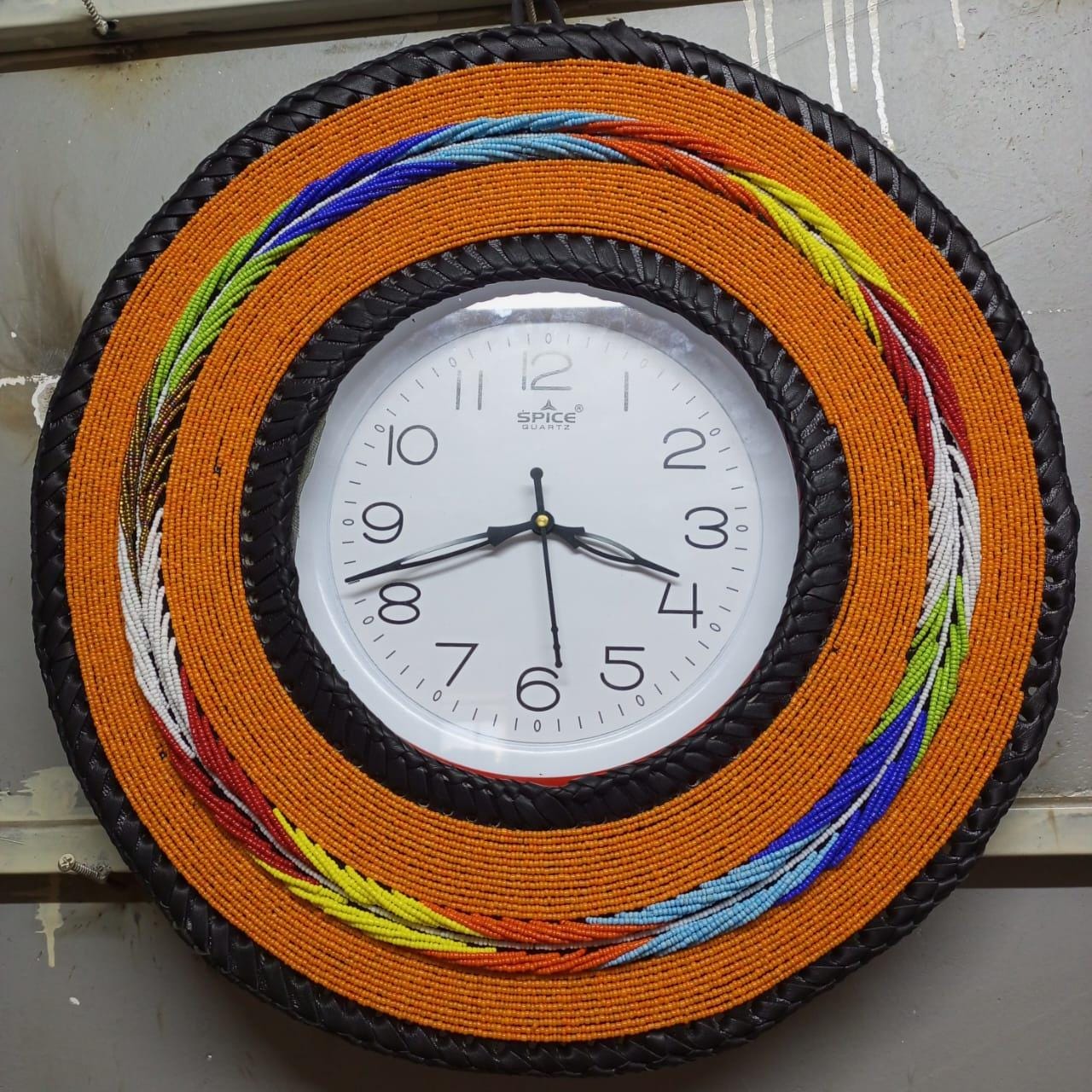 Beaded Wall Clock/Handmade African Decor/Boho Chic Home Accent/Tribal-Inspired Wall Art/Unique Gift Idea/Colorful Beaded Wall Hanging Clock