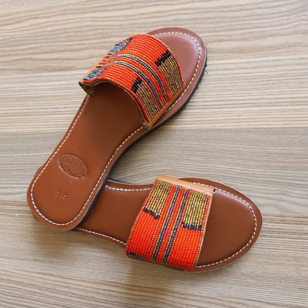 Handmade African Beaded Sandals/Authentic Maasai-Style Leather Flip-Flops Women/Boho Beach Sandals/Comfortable Summer Sandal African Gifts