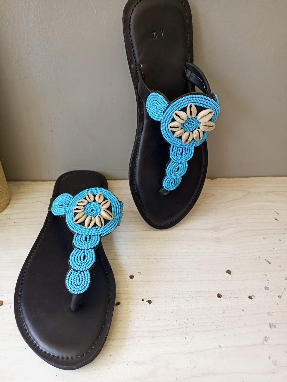 Handmade African Beaded Sandals/Authentic Maasai-Style Leather Flip-Flops Women/Boho Beach Sandals/Comfortable Summer Sandal African Gifts